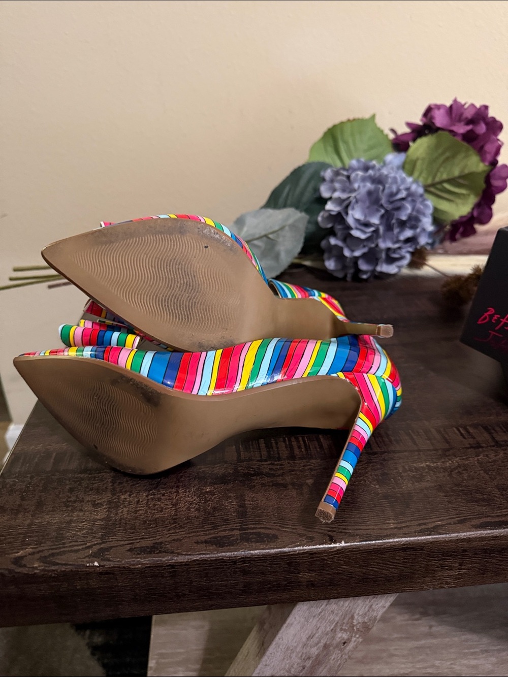 Betsey Johnson Multicolor Striped Pointed-Toe Pumps with Bow - Picture 2 of 2